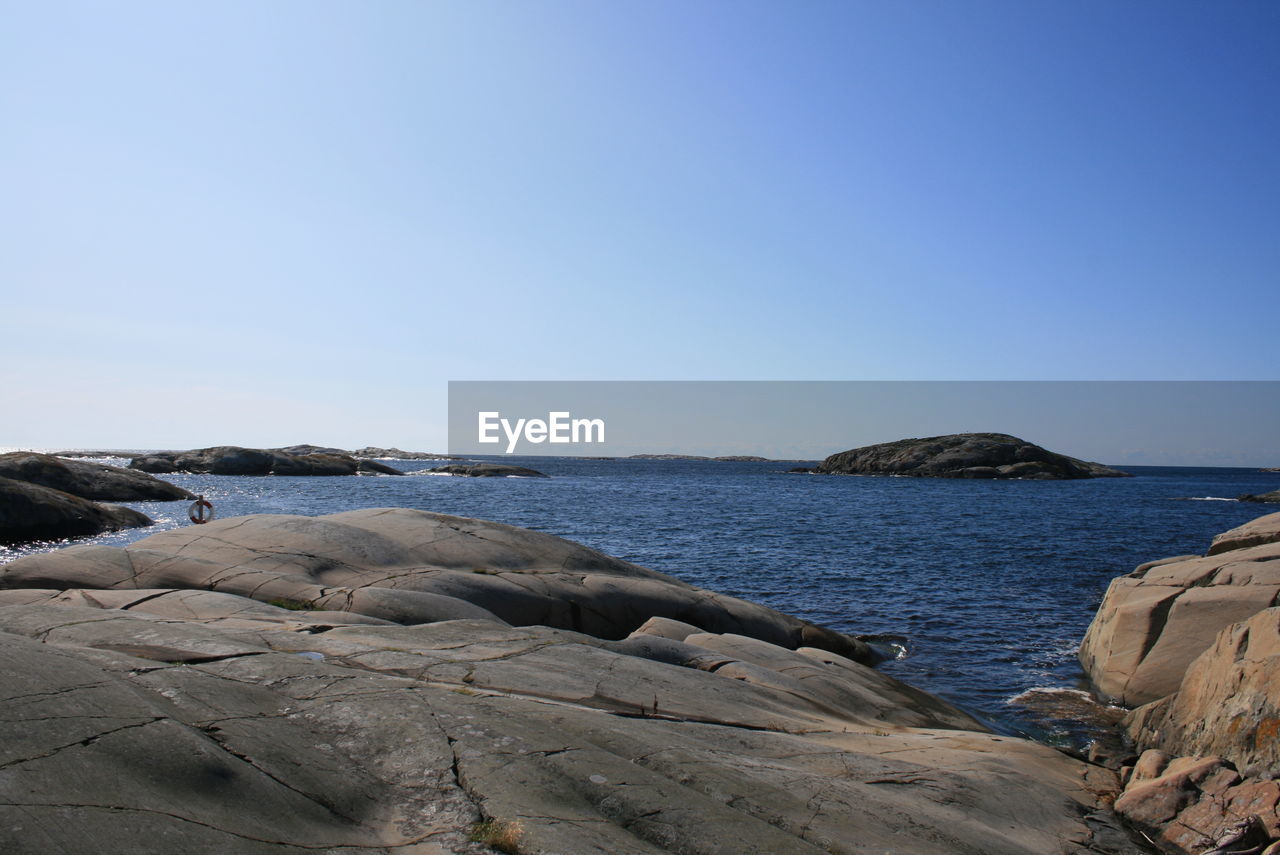 Scenic view of sea against clear sky