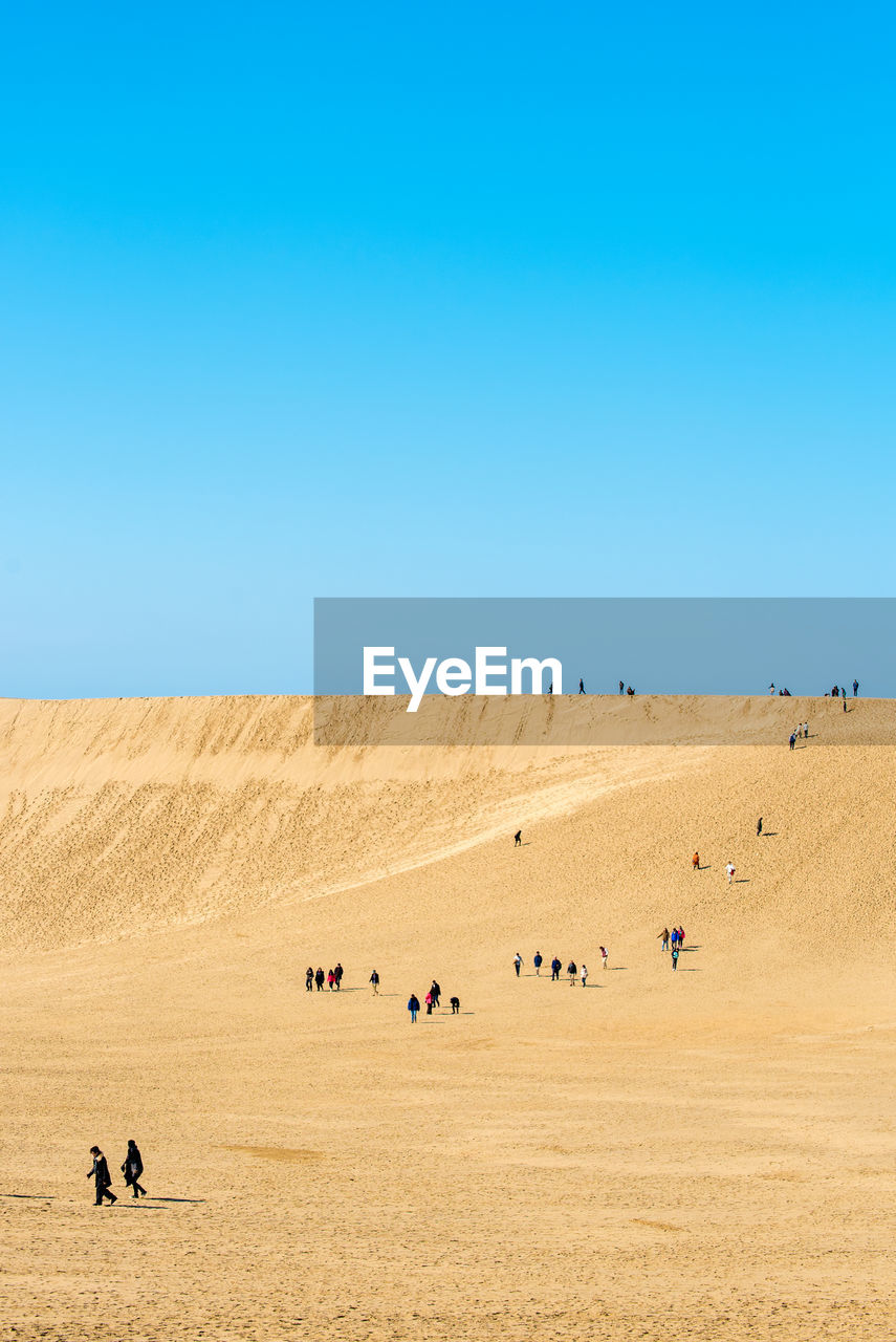 Scenic view of beach against blue sky