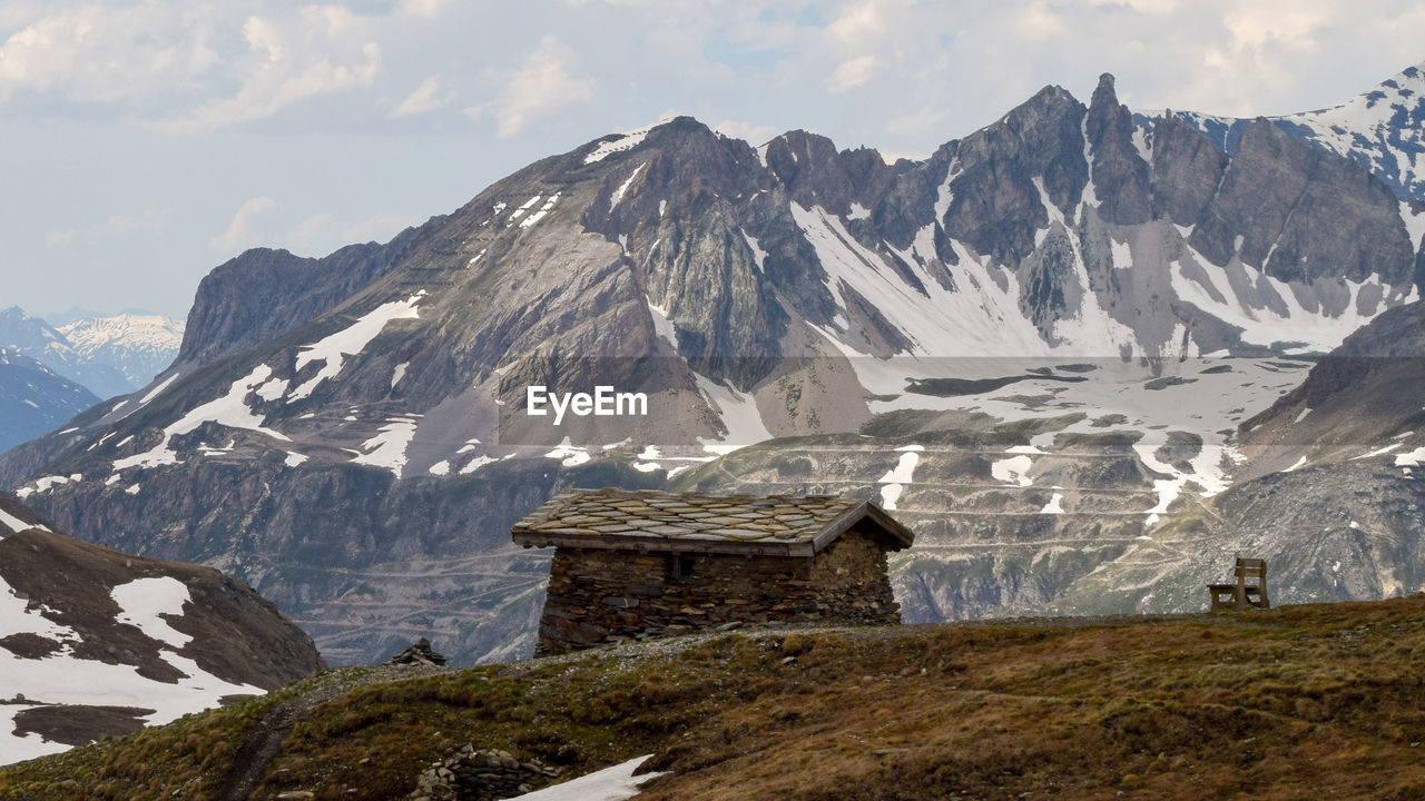 Scenic view of snowcapped mountains against sky