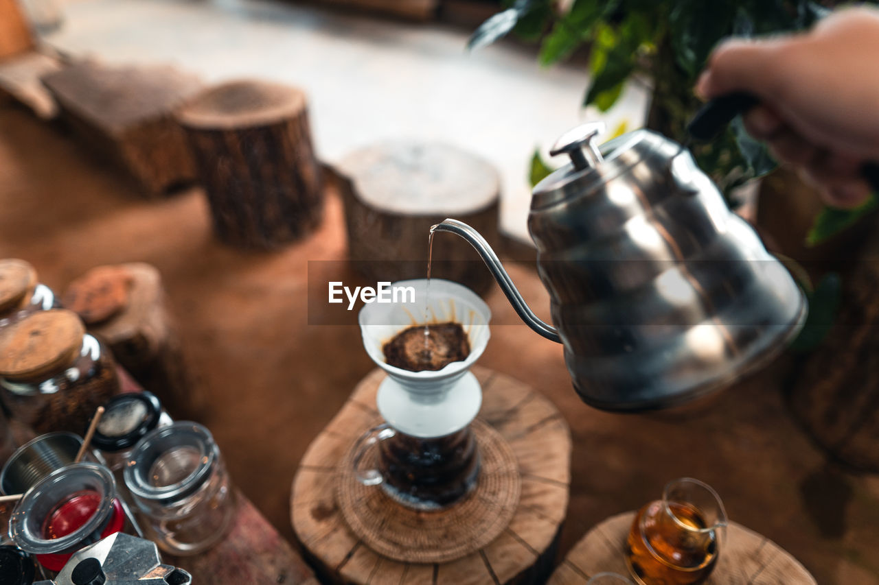 High angle view of tea cup on table