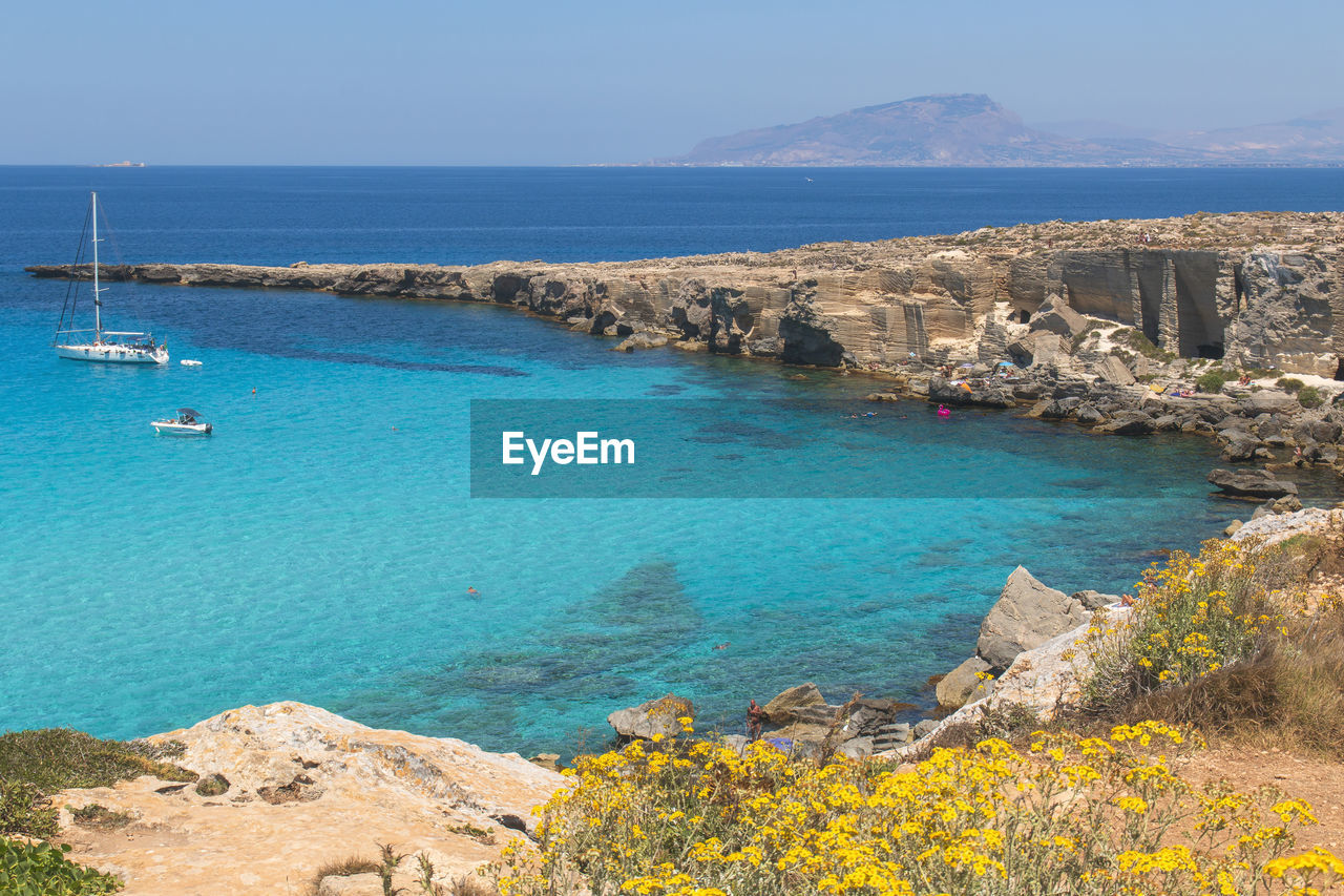 Scenic view of sea and bay against sky