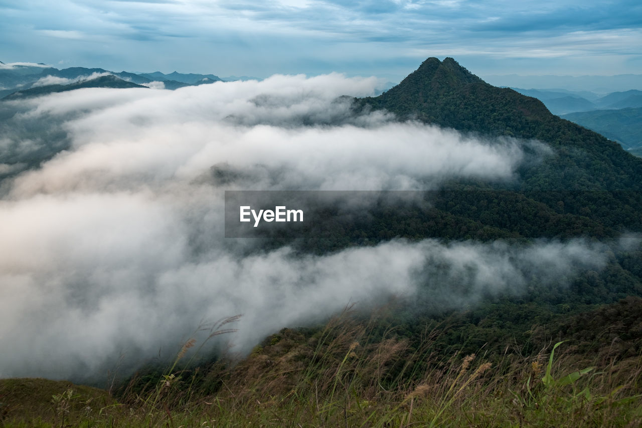 Scenic view of mountains against sky