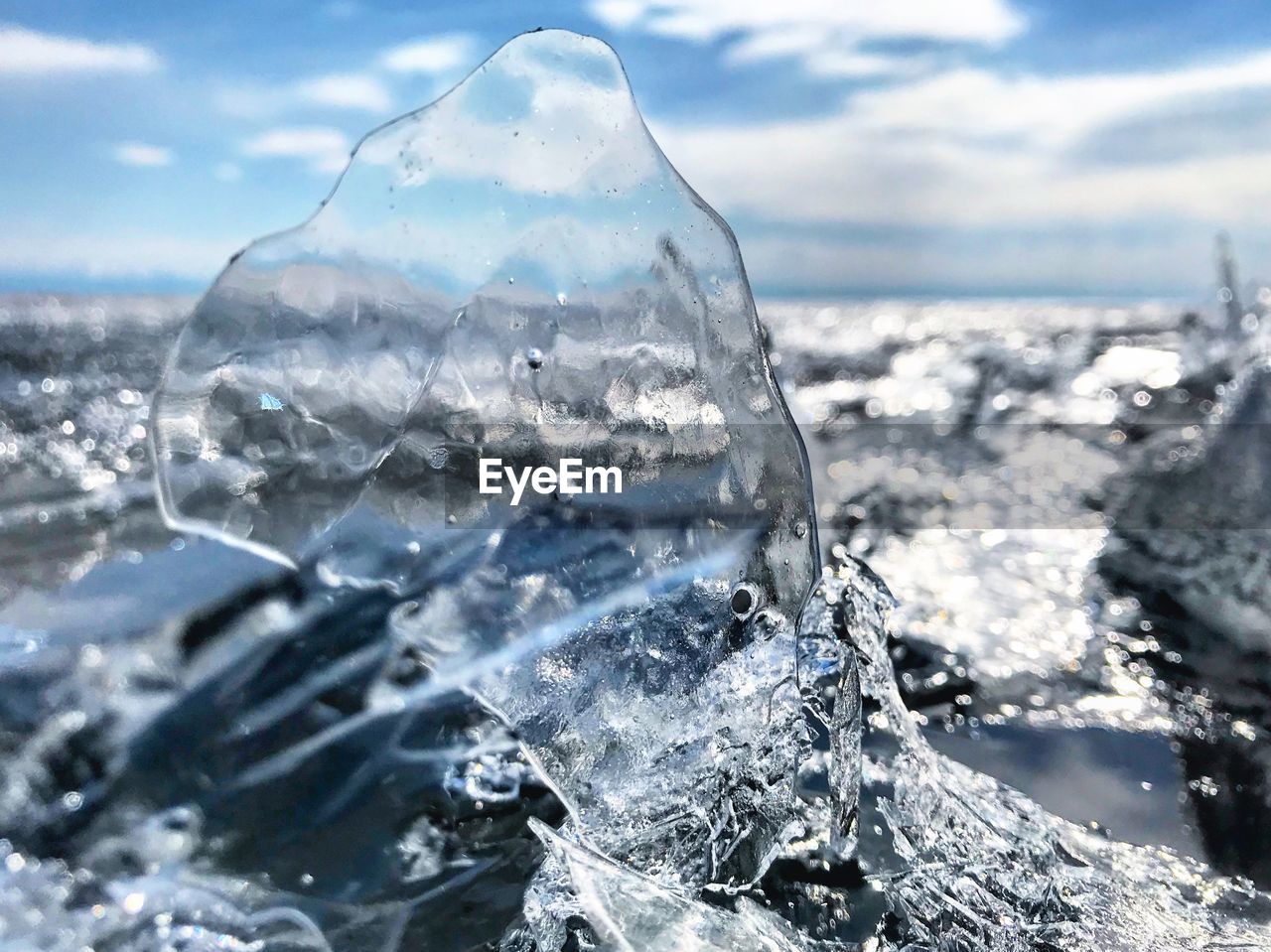 Close-up of frozen sea during winter