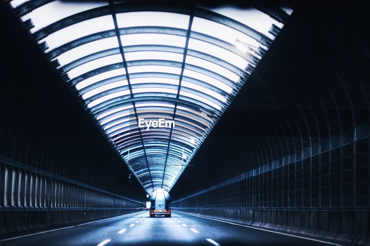 Low angle view of truck in tunnel