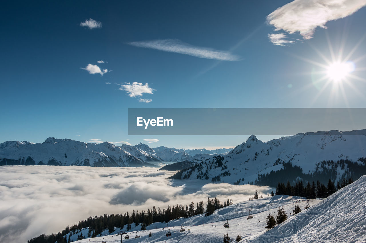 SCENIC VIEW OF SNOWCAPPED MOUNTAINS AGAINST SKY DURING WINTER