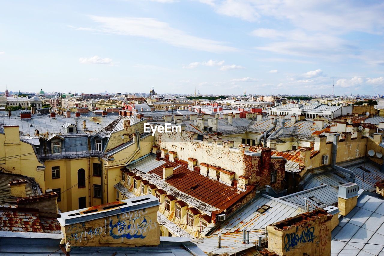 High angle view of cityscape against sky