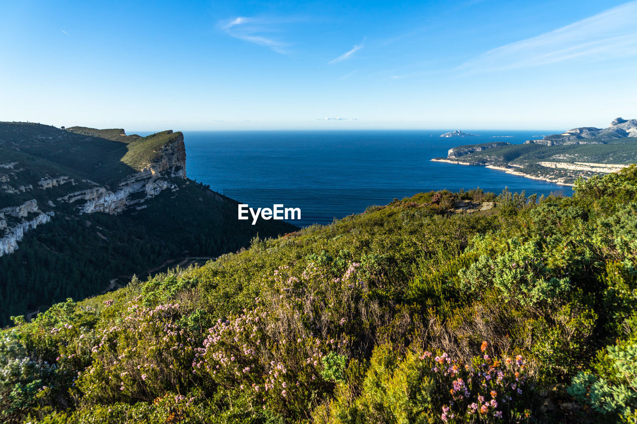 Beautiful sunny landscape of cap canaille, the highest sea cliff of france located near cassis