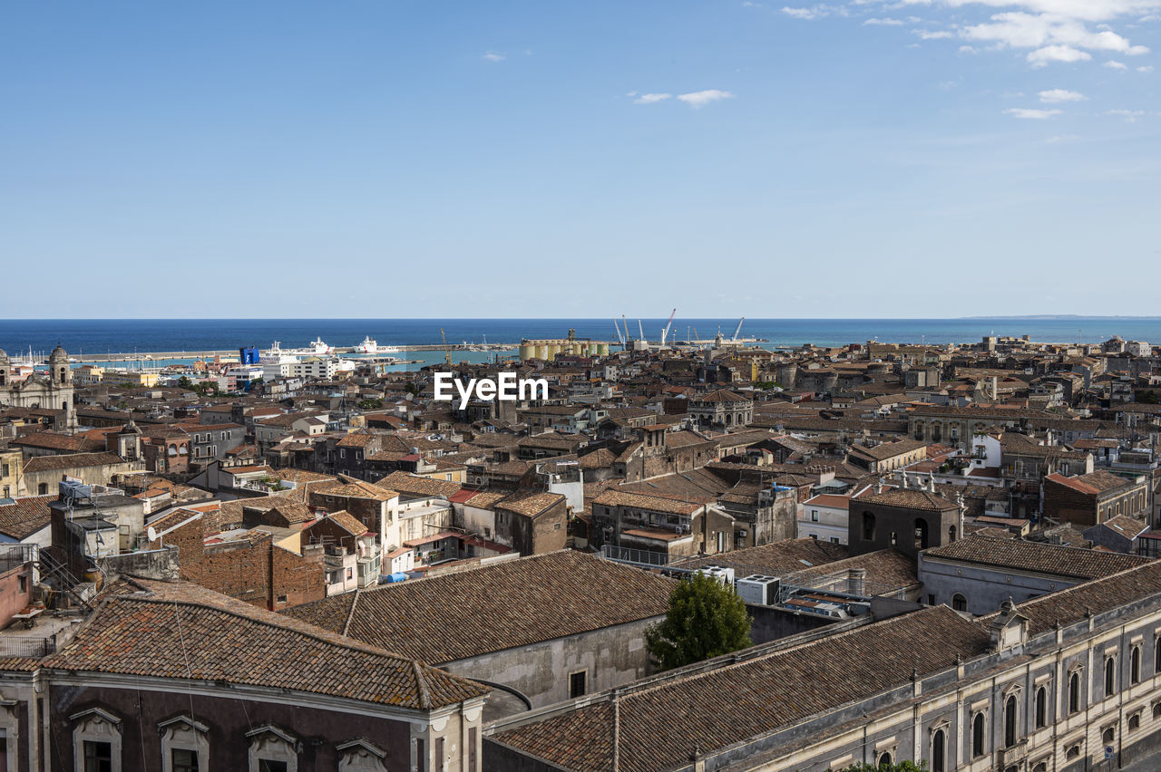 Aerial panorama of catania with the port in the background