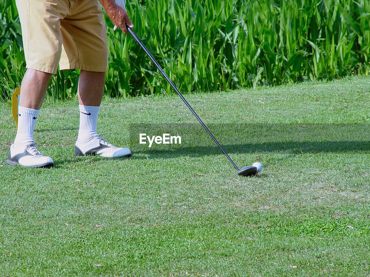 LOW SECTION OF PERSON STANDING ON GOLF COURSE