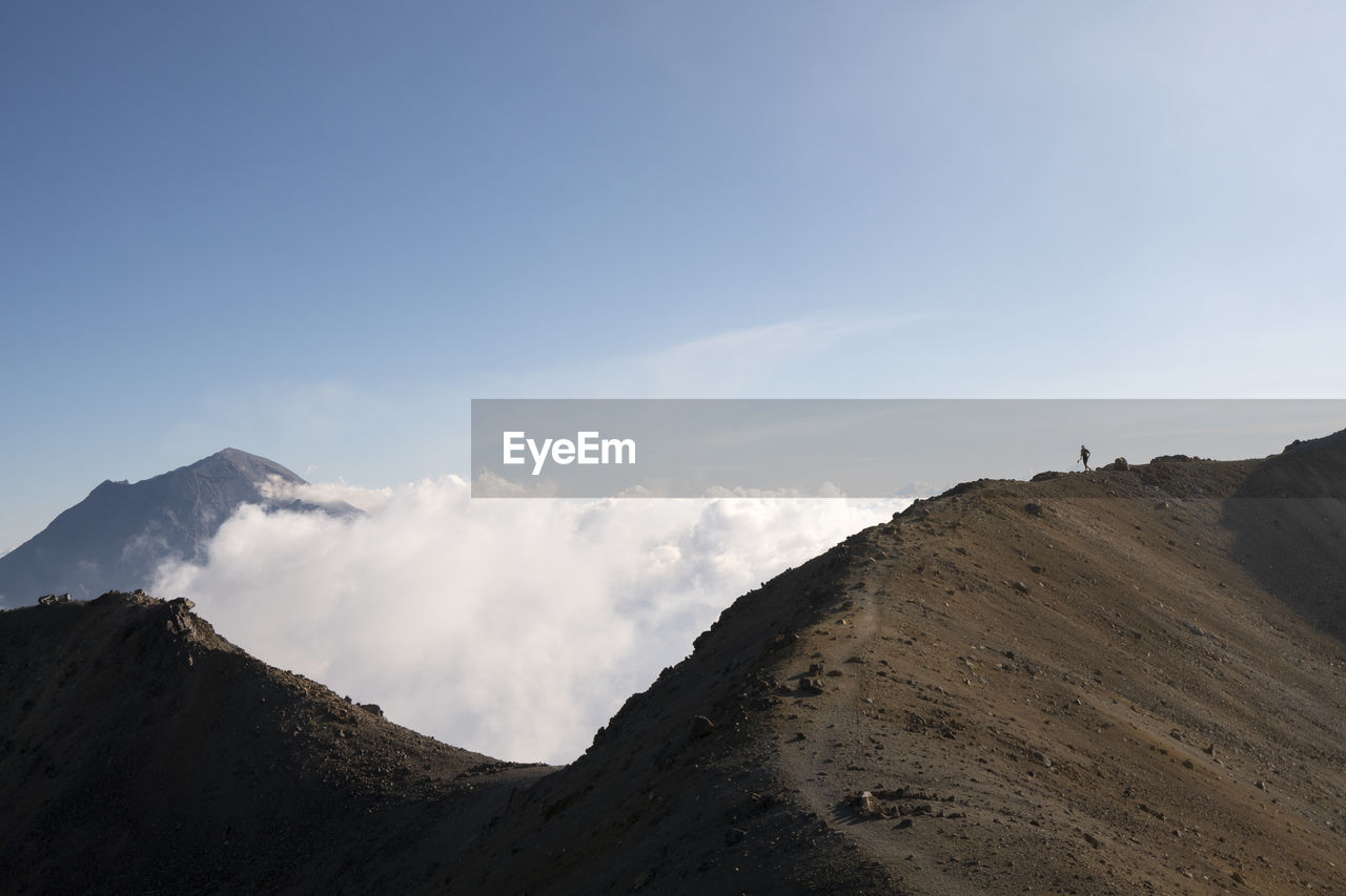 One person runs close to the summit of iztaccihuatl volcano in mexico