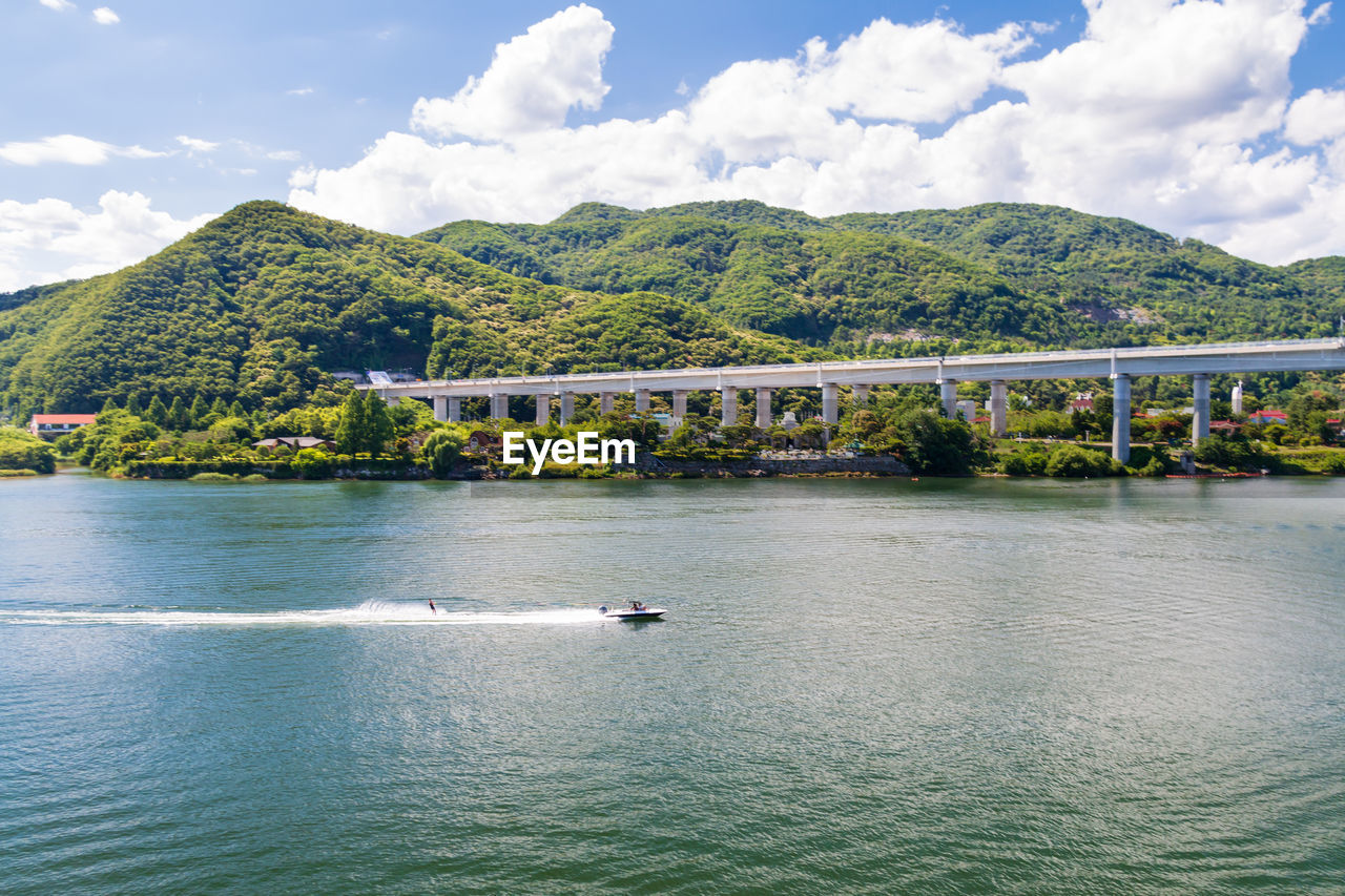 SCENIC VIEW OF RIVER AGAINST MOUNTAINS