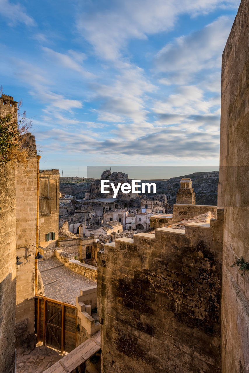 High angle view of buildings at sassi di matera