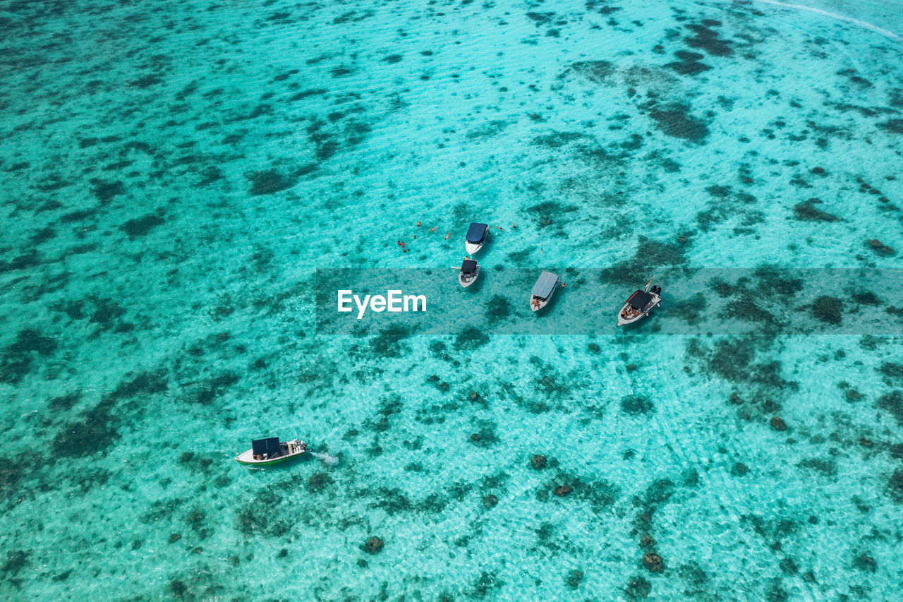 High angle view of boats in sea