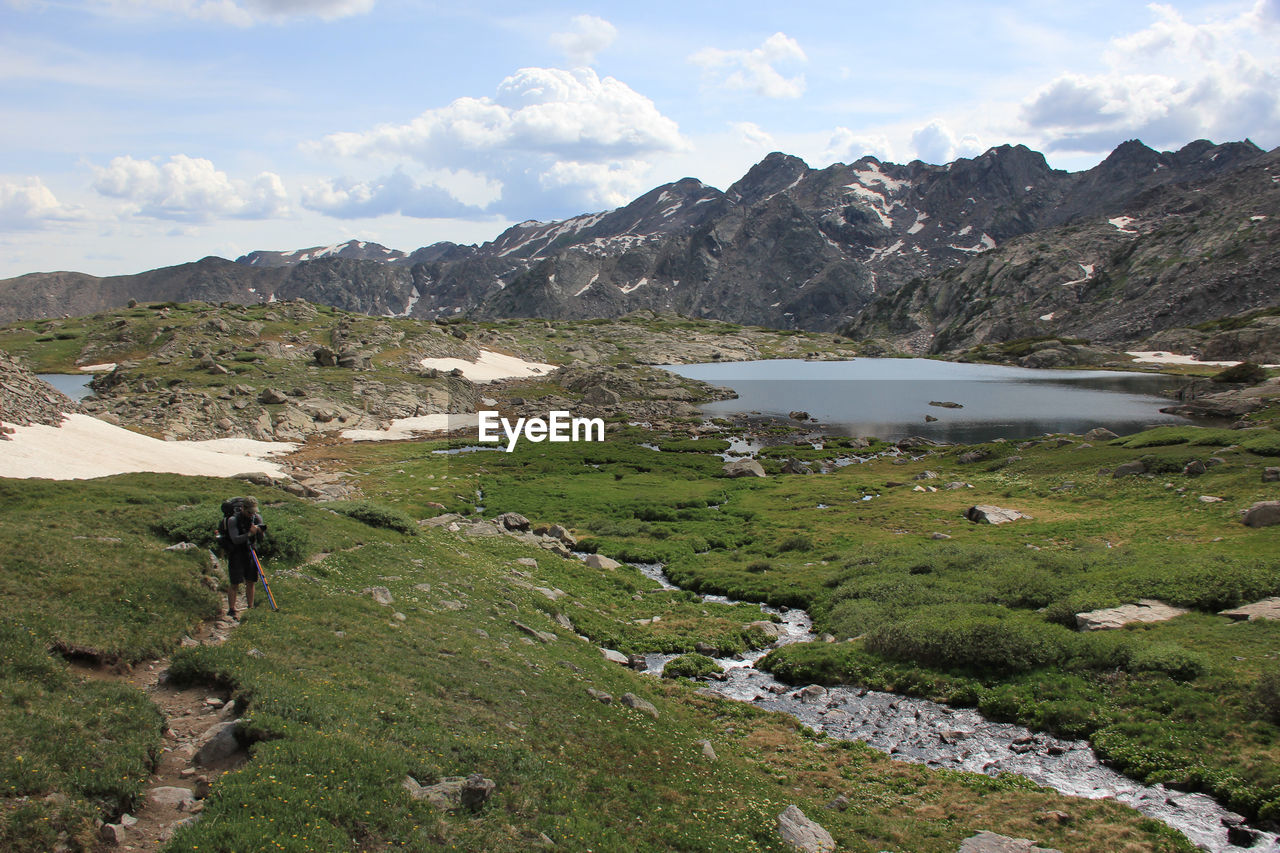 Scenic view of mountains and lake against sky