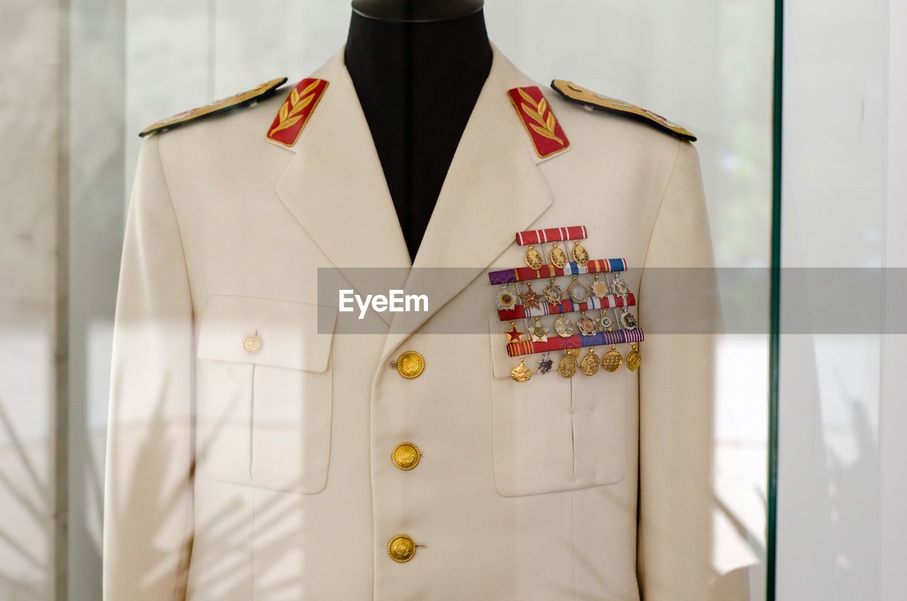 Close-up of uniform on mannequin