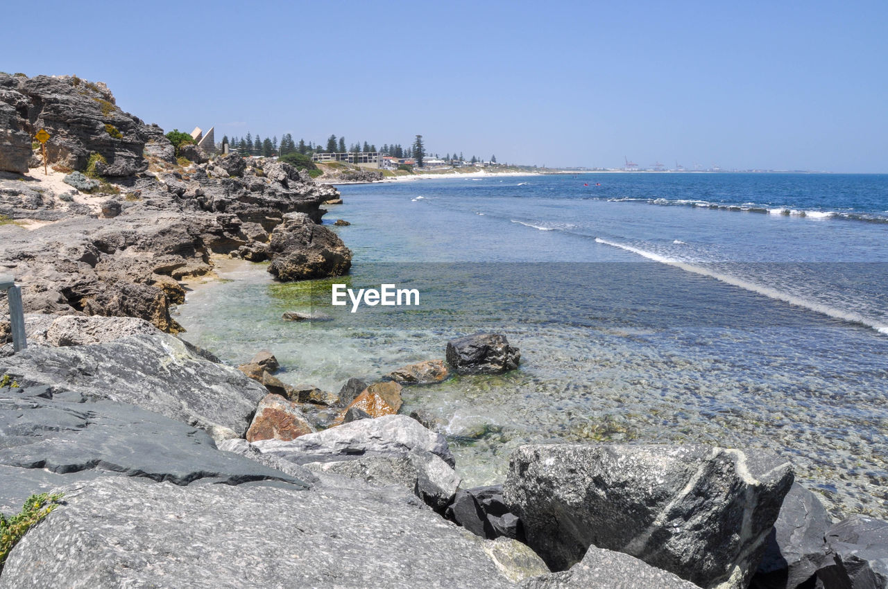 Scenic view of sea against clear sky