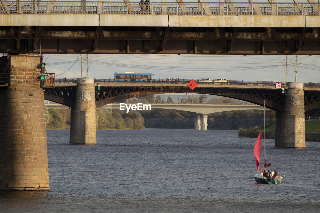 Bridge over river in city. volga river.  view of three bridges.