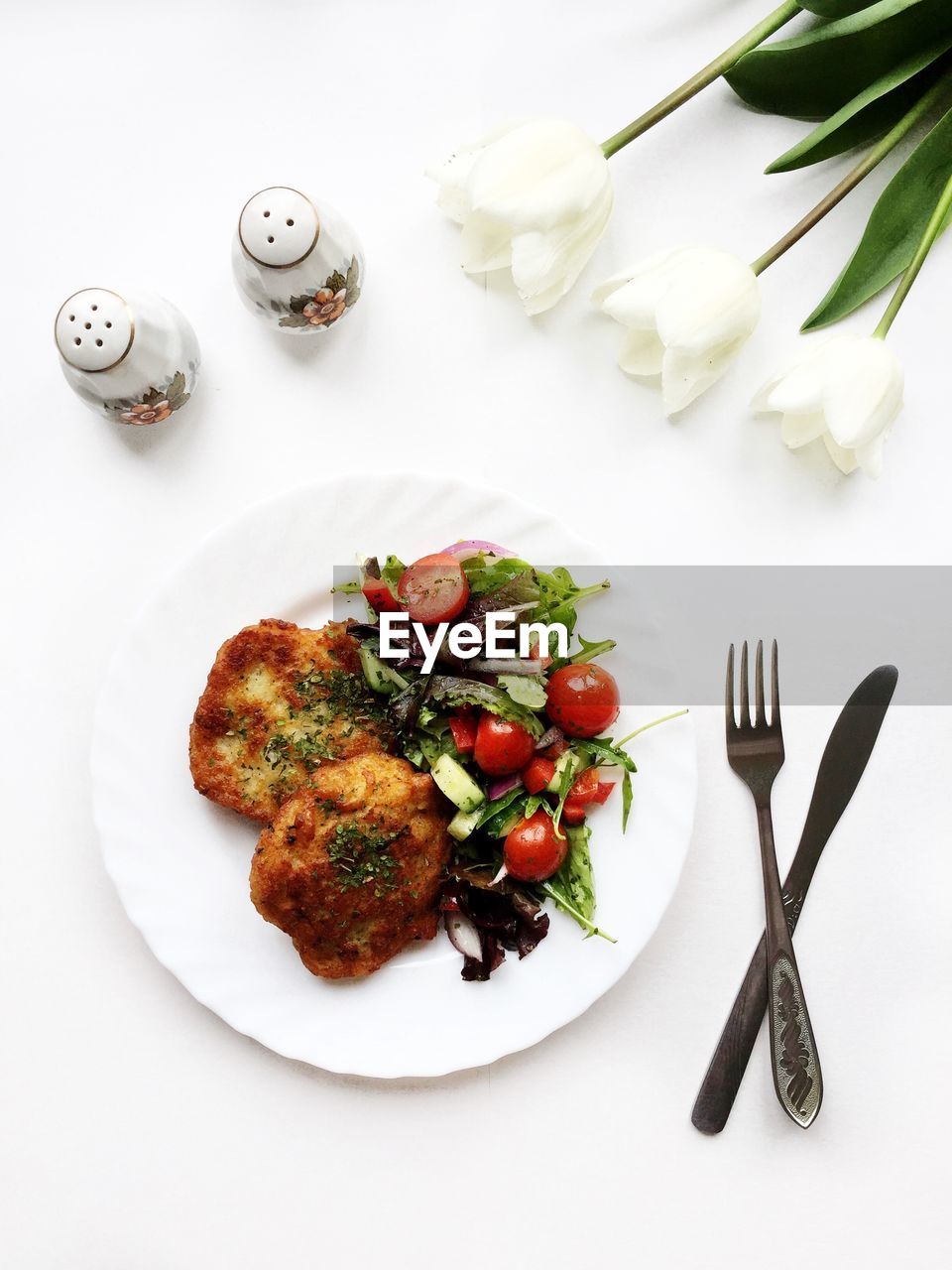 High angle view of food in plate on table