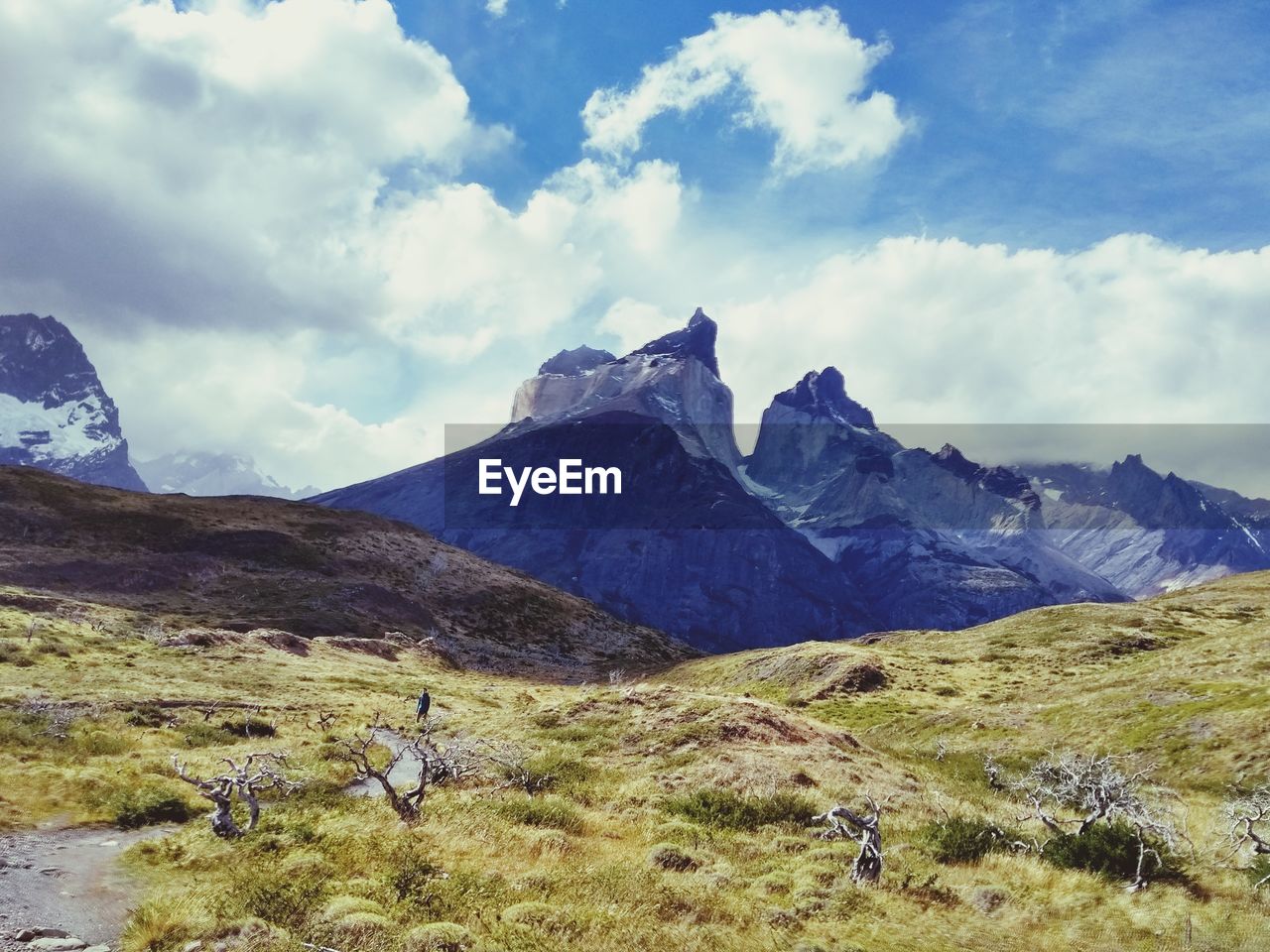 Scenic view of landscape and mountains against sky