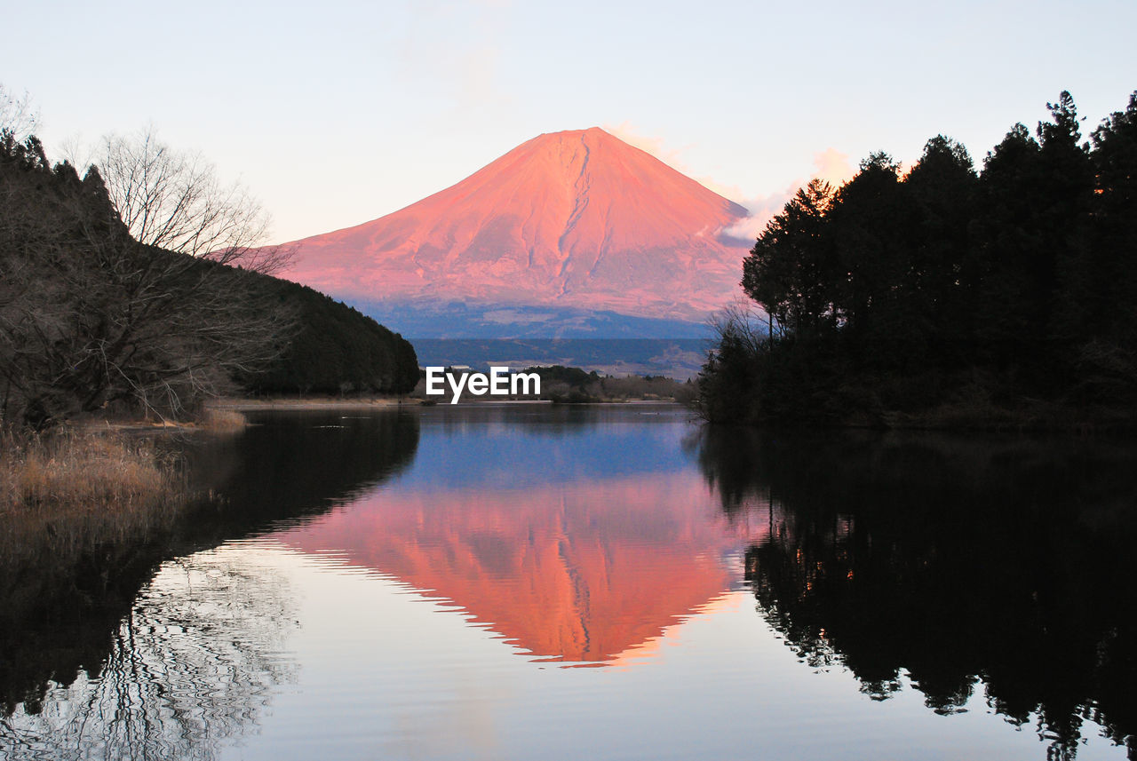 Scenic view of mount fuji with water reflection