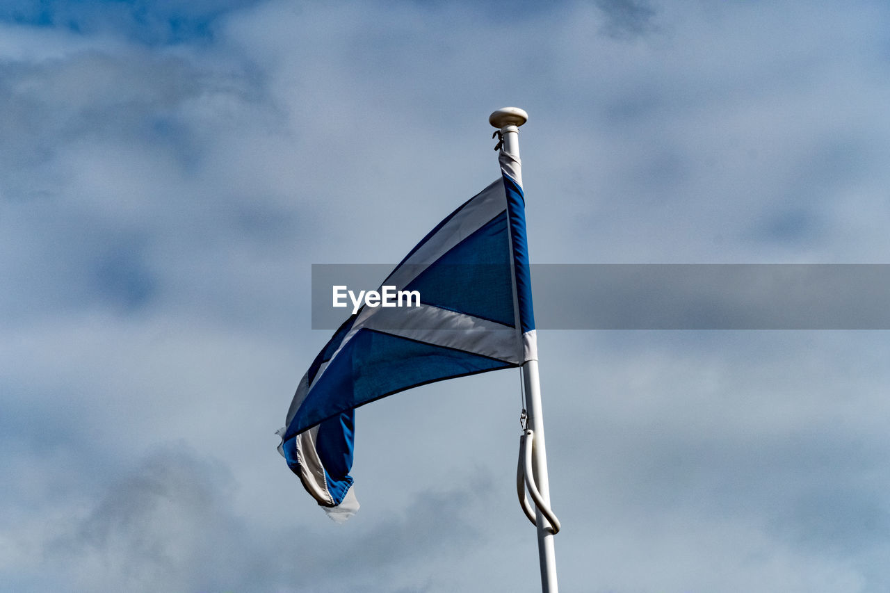 LOW ANGLE VIEW OF FLAG AGAINST CLOUDY SKY