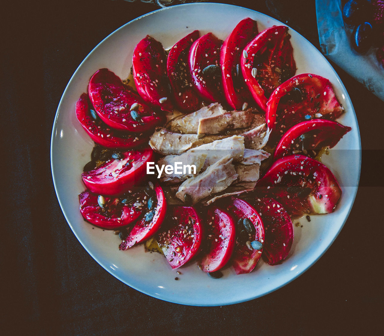 High angle view of food in plate