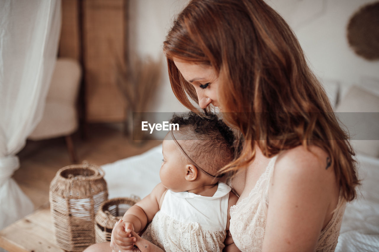 Mother and son at home