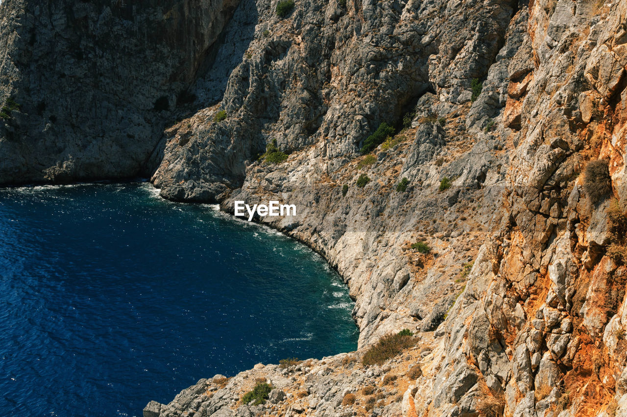 High angle view of rocky coastline in mediterranean sea
