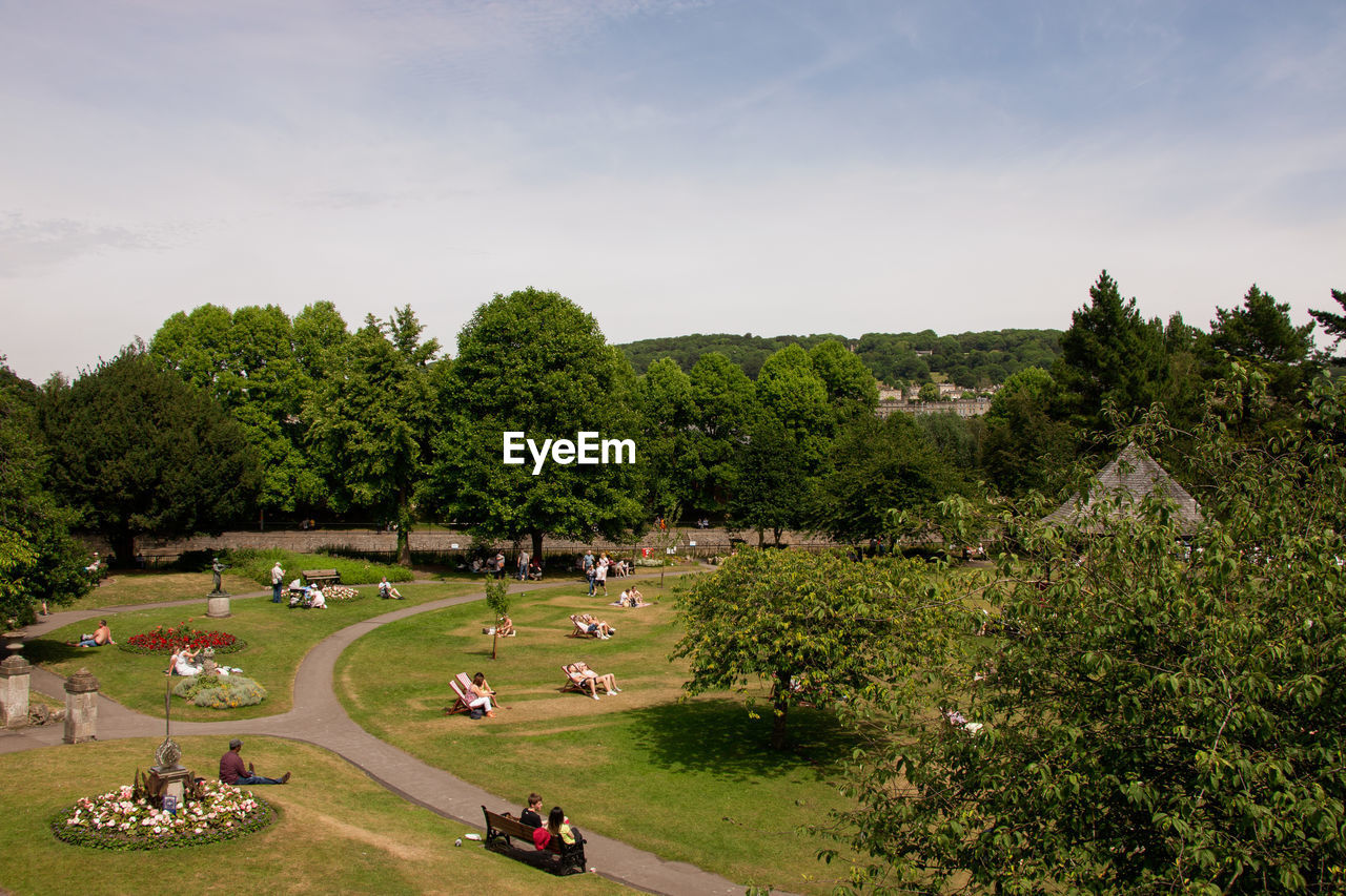 High angle view of people resting in public park