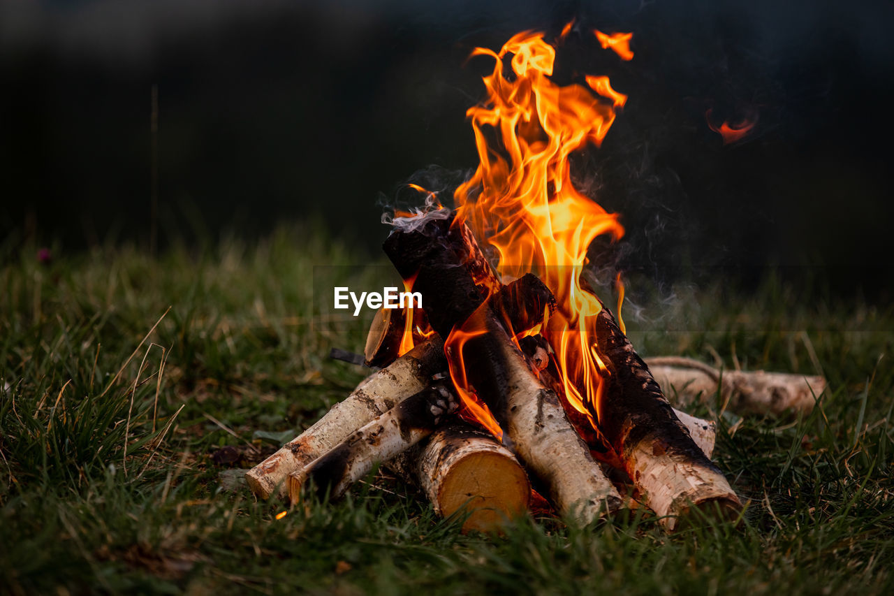 close-up of campfire at night