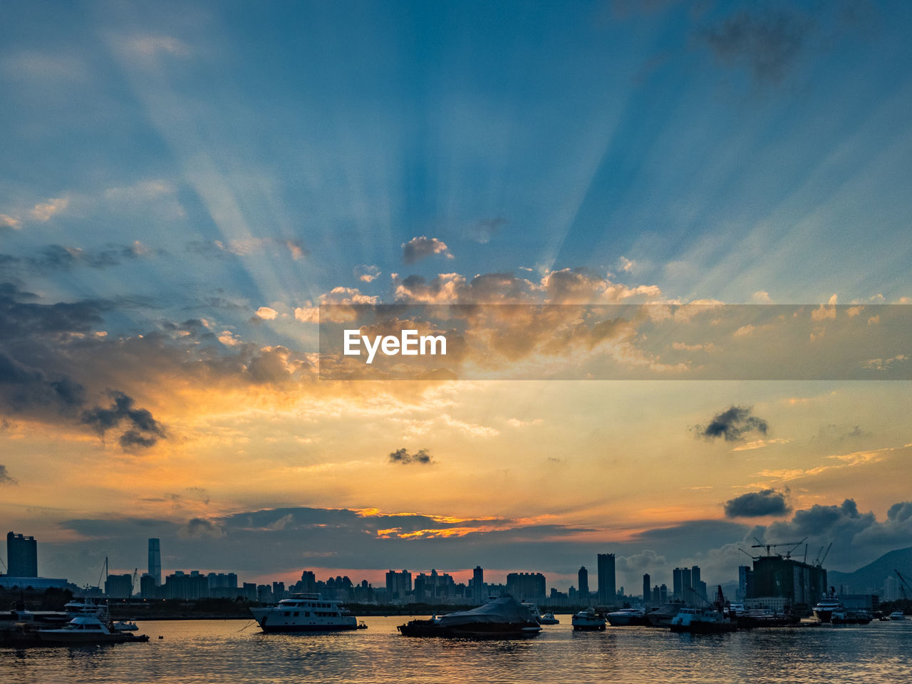 View of city at sunset