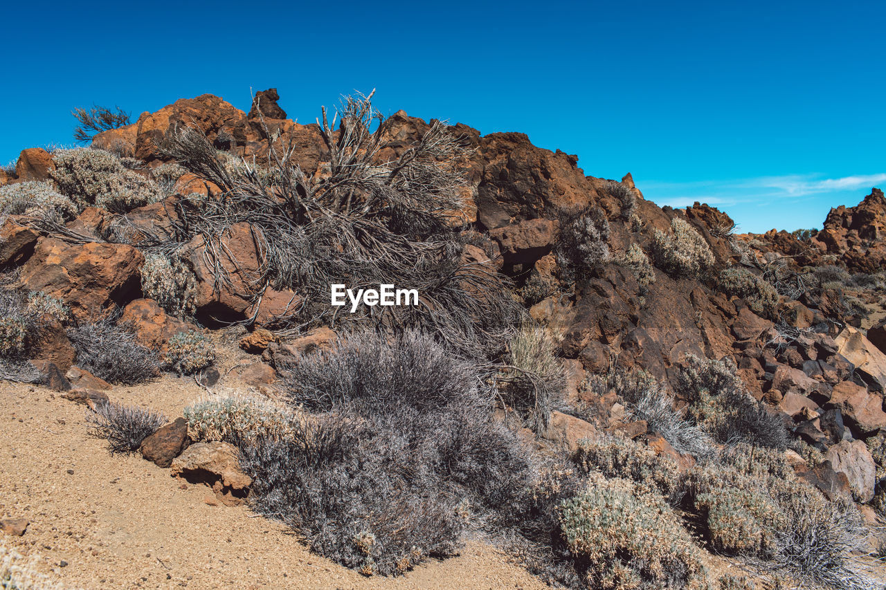 Rock formations in desert against blue sky