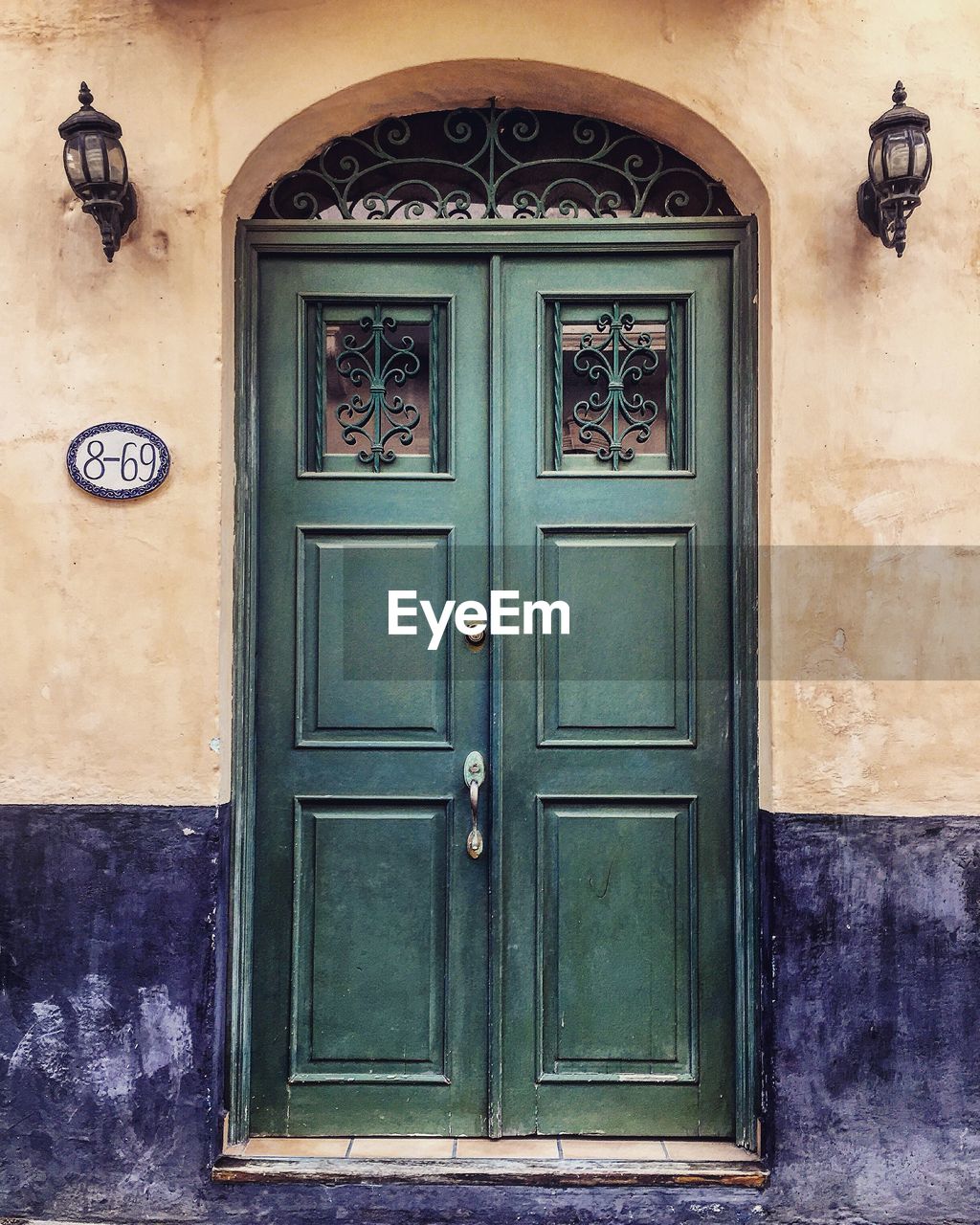 Closed door of house