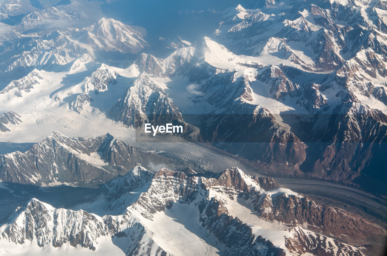 High angle view of snowcapped mountains