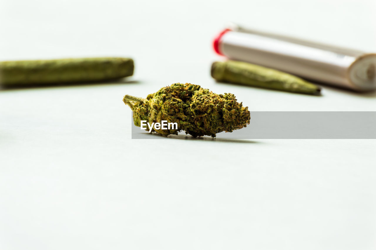 Marijuana bud on a white background. smoking weed.