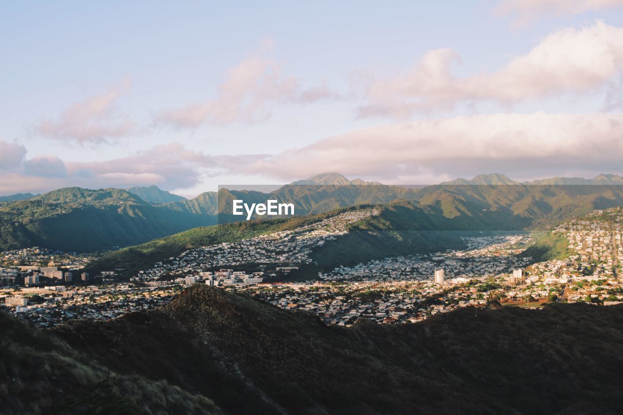 Aerial view of cityscape against sky