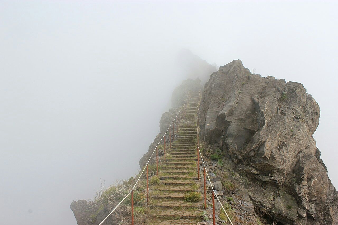 View of steps in foggy weather