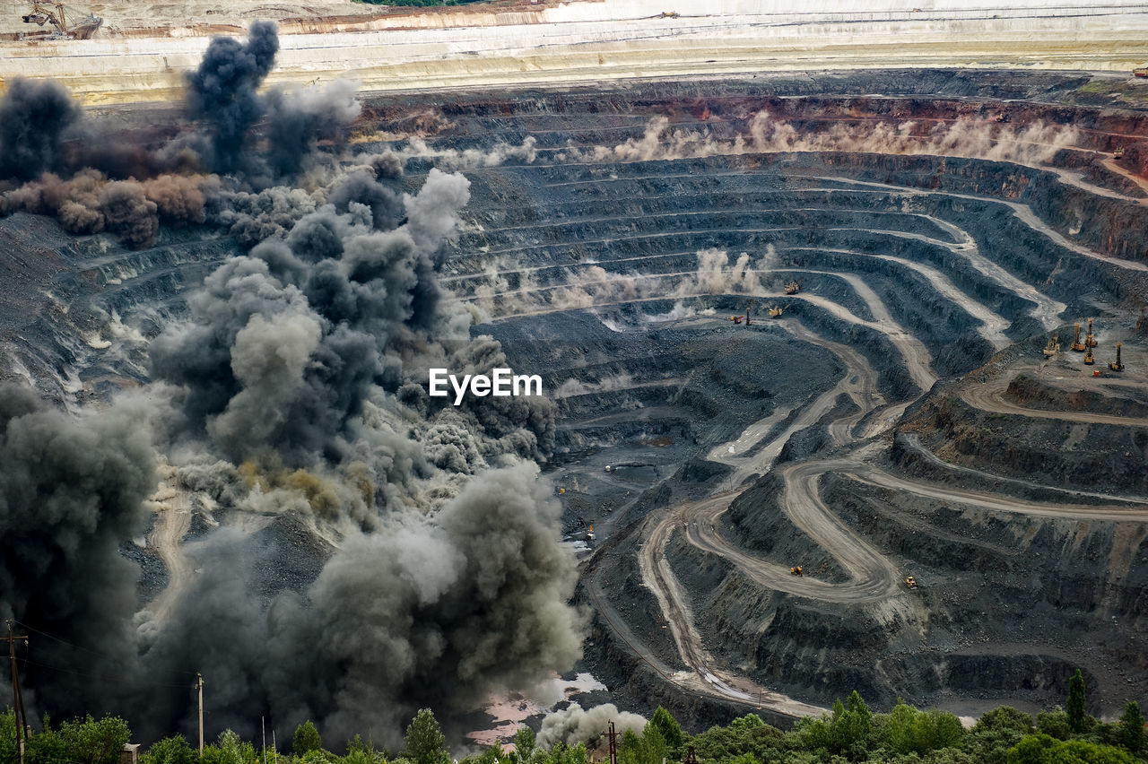 High angle shot of industrial explosion