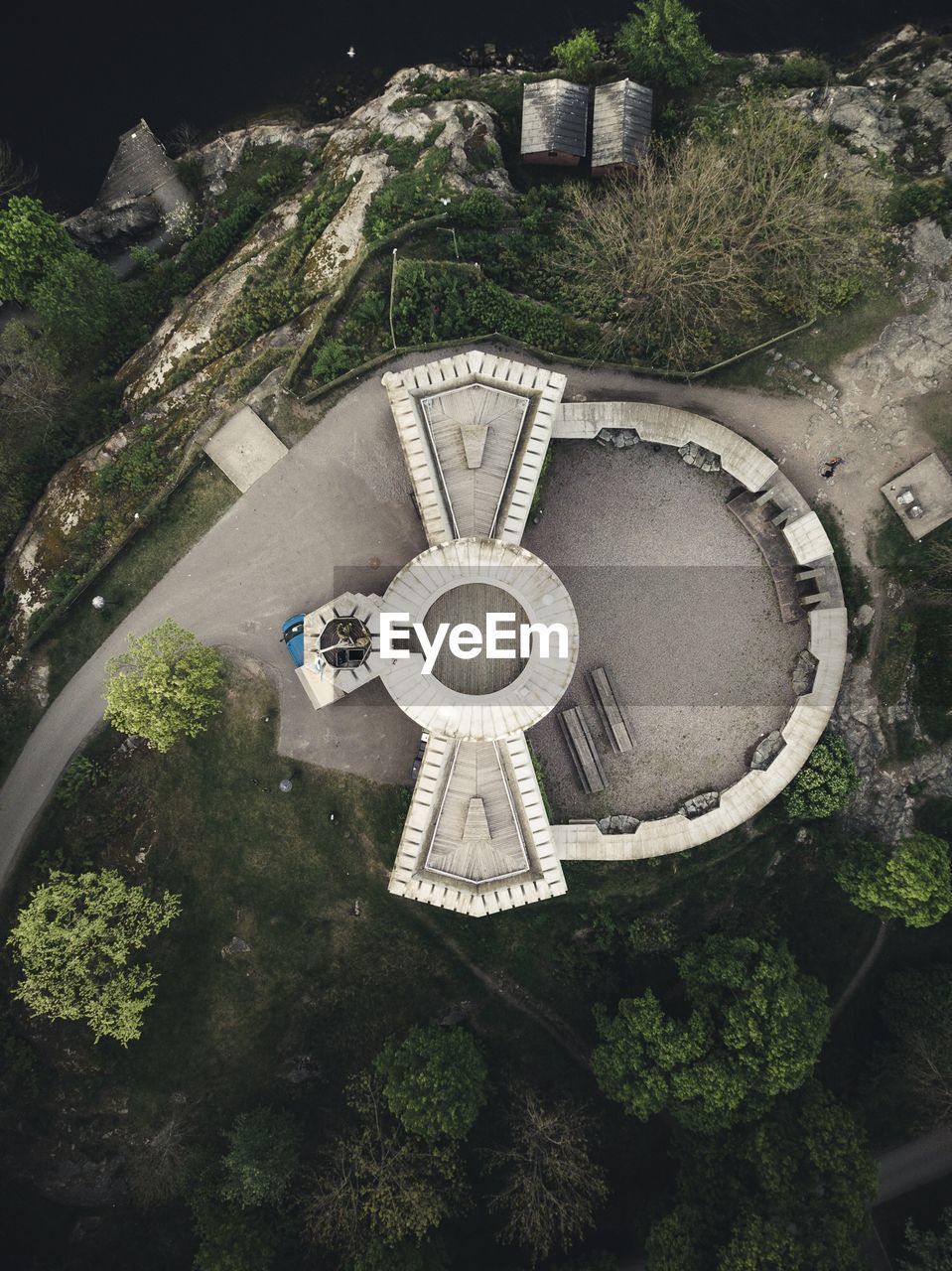 High angle view of clock tower in garden