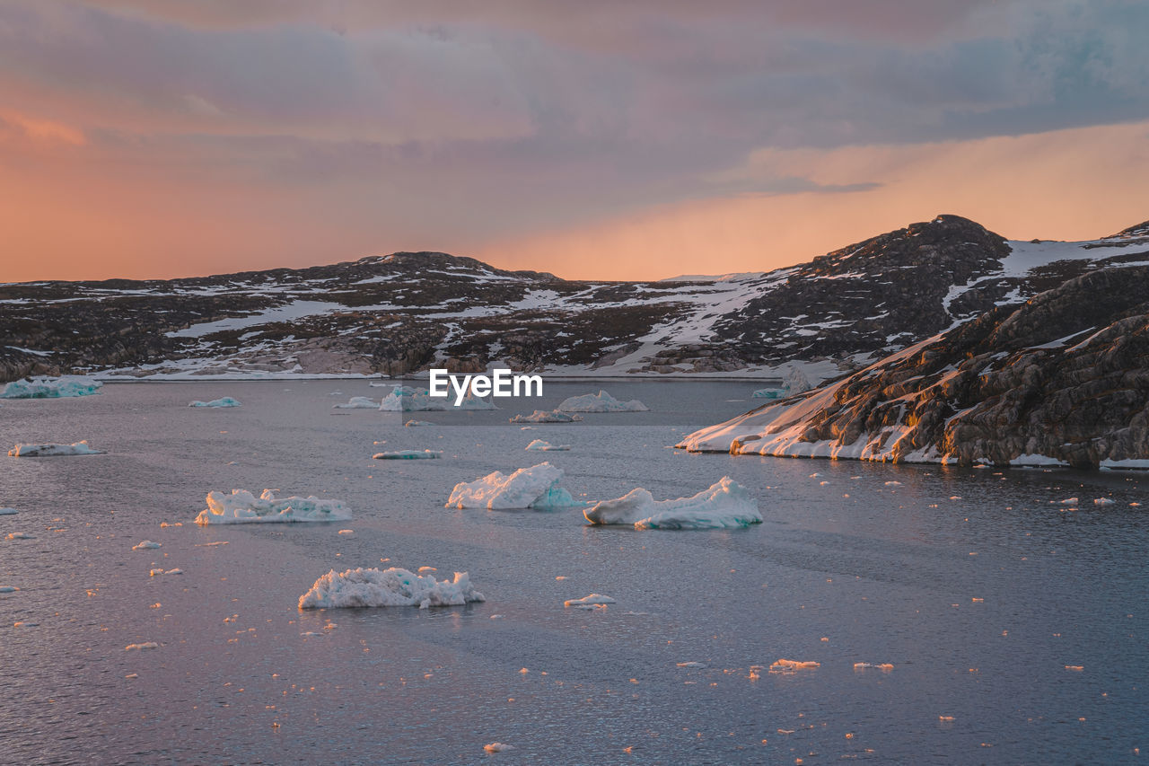 scenic view of lake against sky during sunset