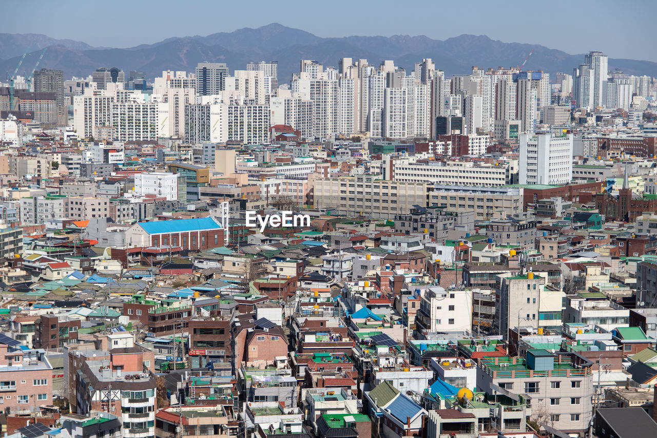 High angle view of townscape against sky