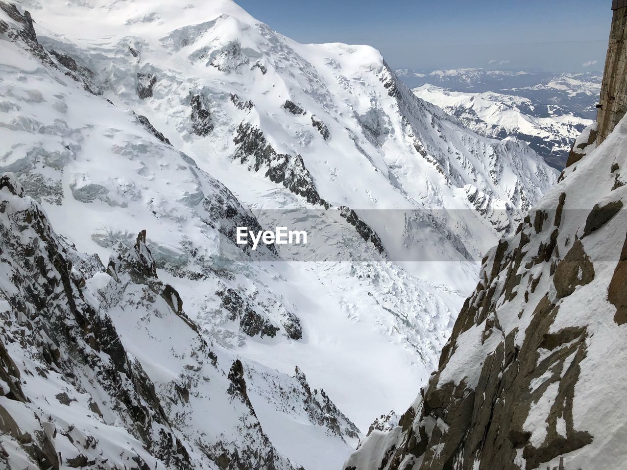 Scenic view of snow covered mountains against sky