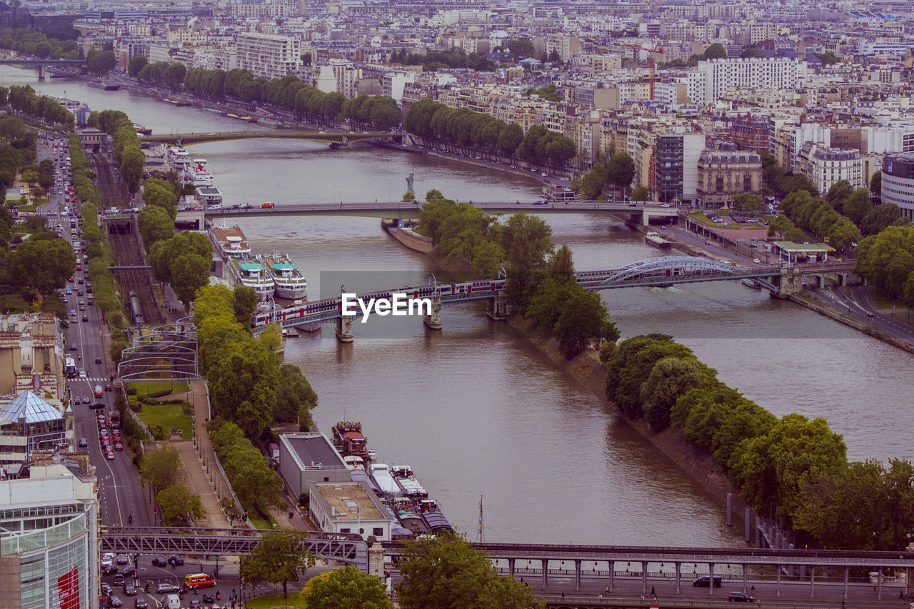 High angle view of bridge over river in city