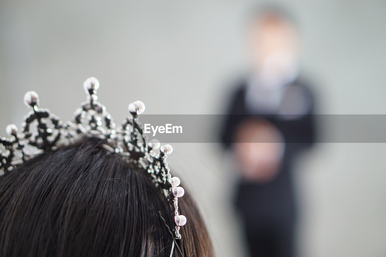 Rear view of woman on wedding day 