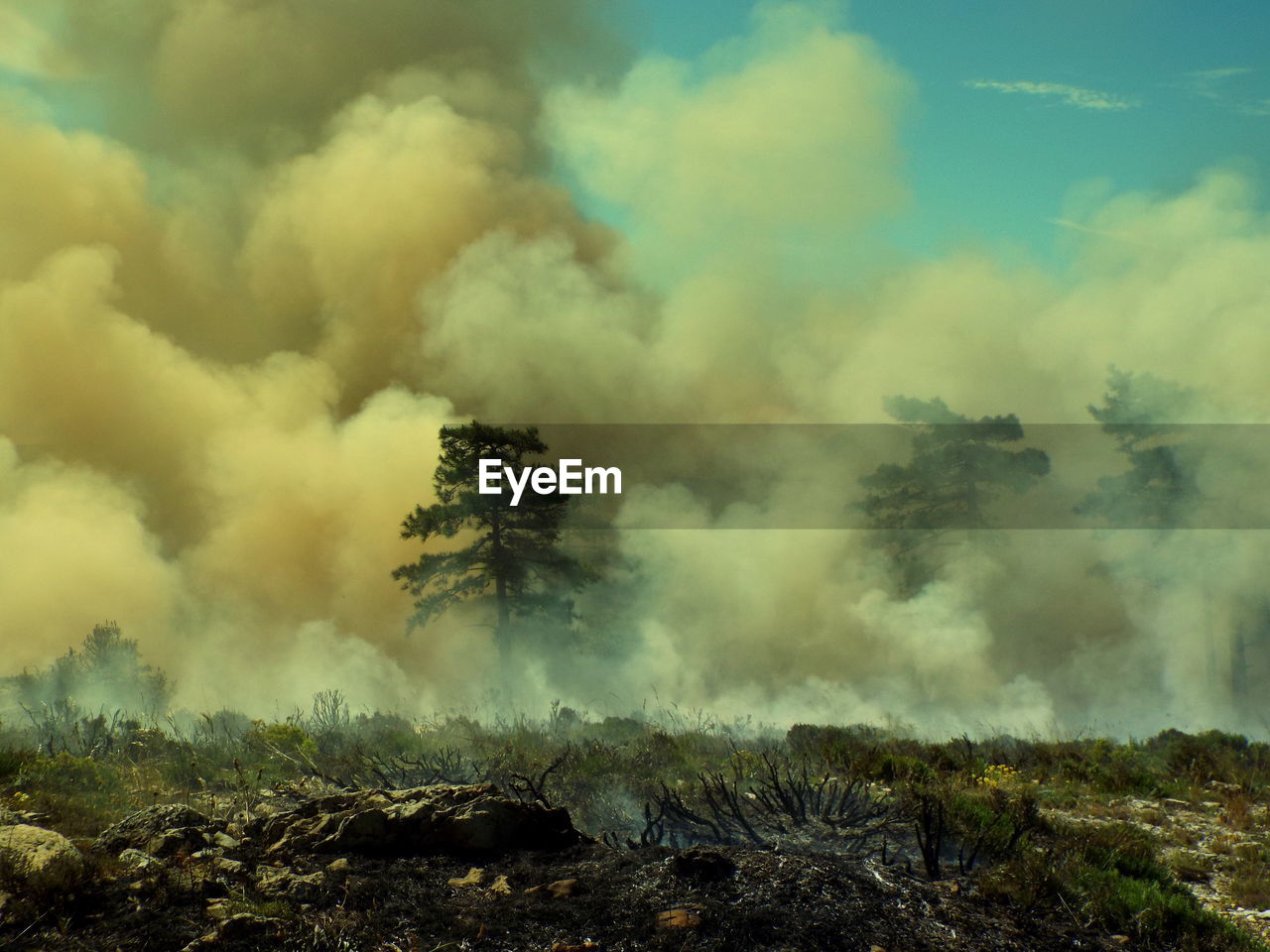 Smoke emitting from fire on mountain