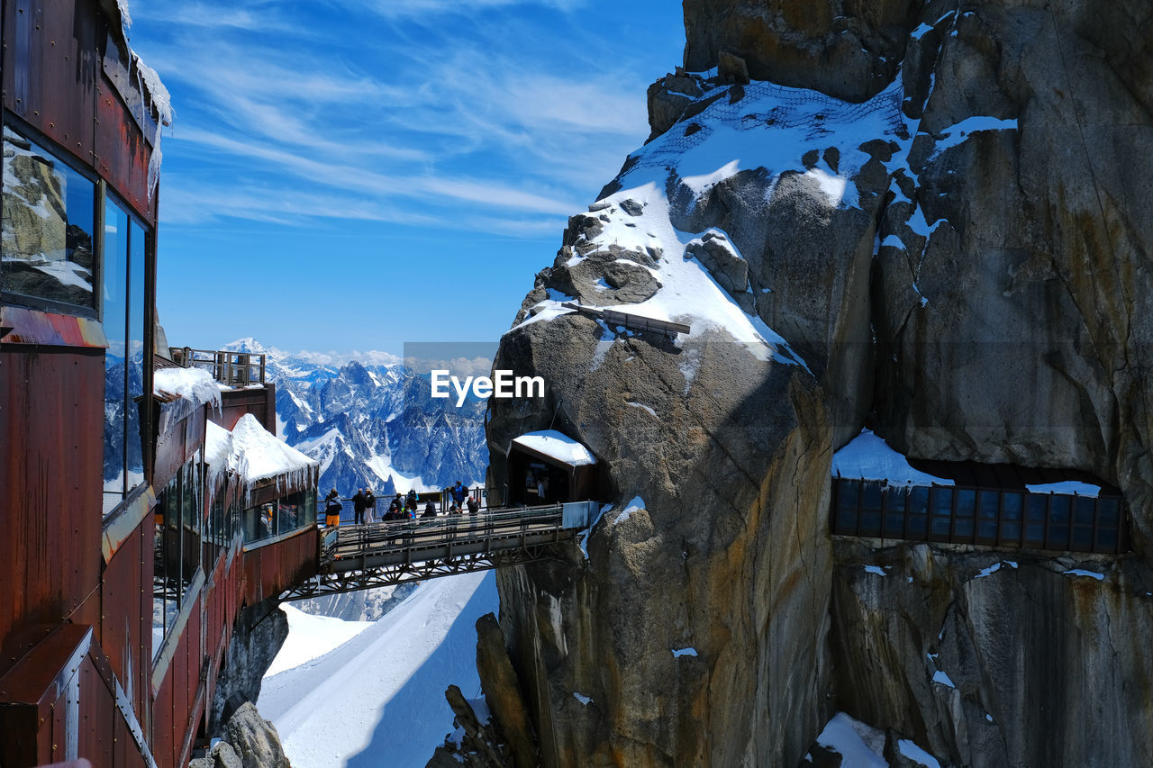 Morning view of the aiguille du midi bridge,  mont blanc massif, chamonix, haute savoie , france