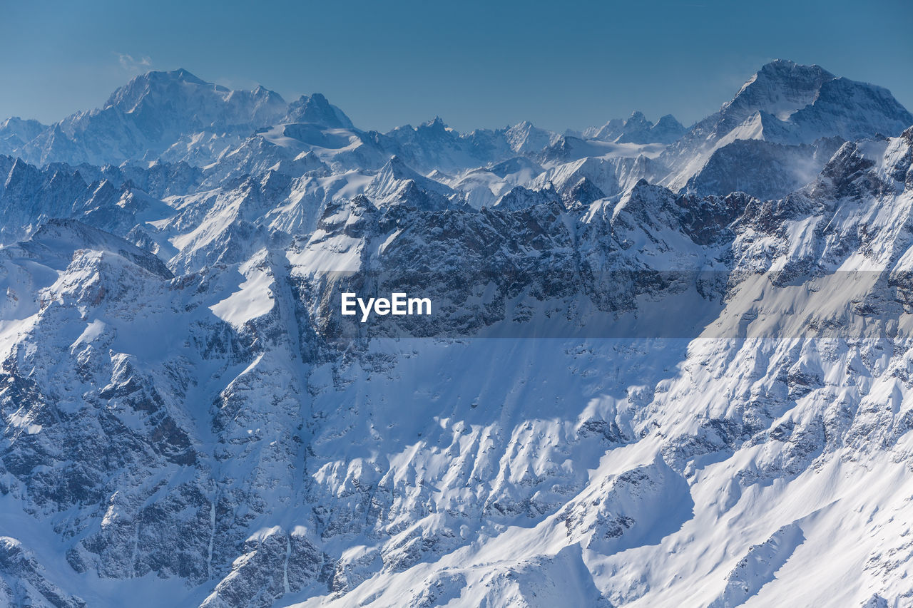 Aerial view of snowcapped mountains against sky. view from klein matterhorn, swiss alps