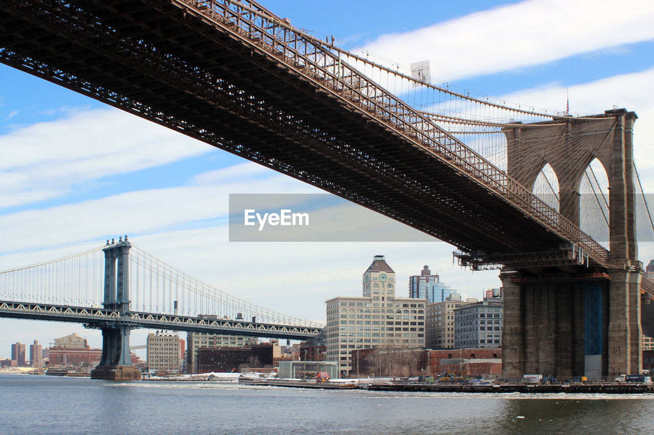 VIEW OF SUSPENSION BRIDGE OVER RIVER