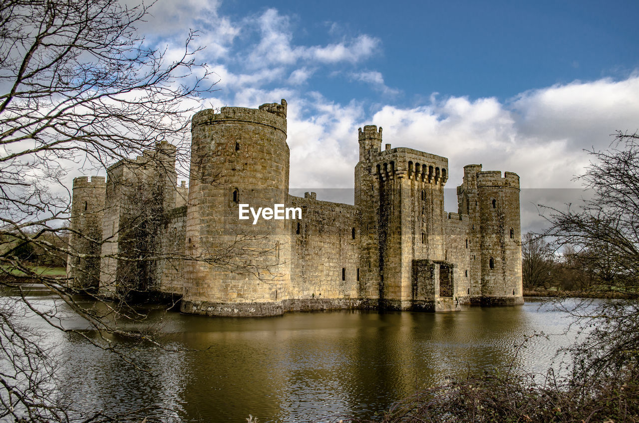 Fort by lake against sky