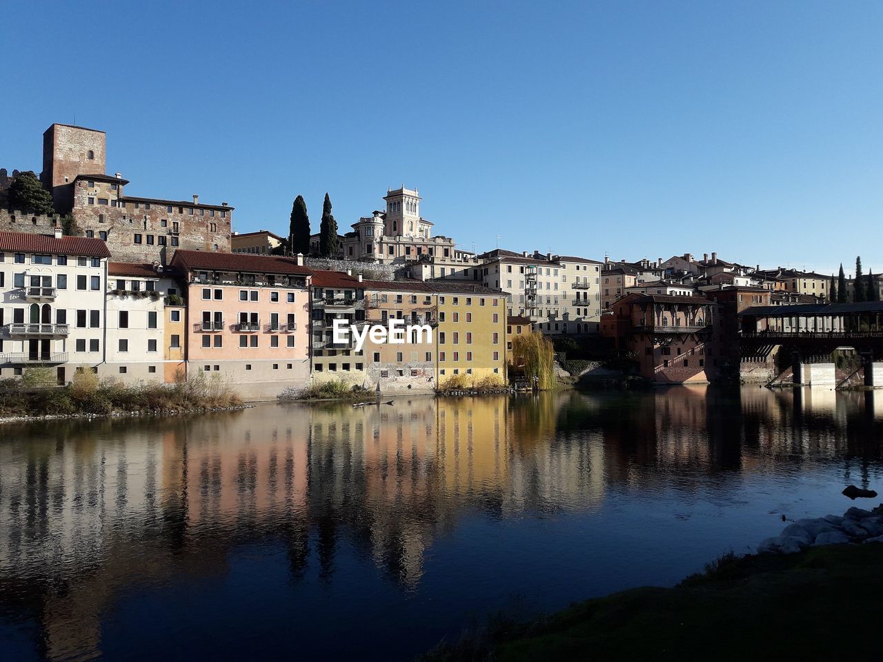 Reflection of buildings in river